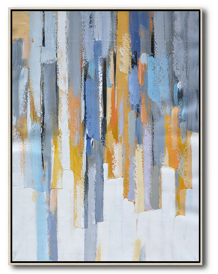 Modern Wall Decor,Vertical Palette Knife Contemporary Art,Pop Art Canvas,Purple,Yellow,White,Grey.etc